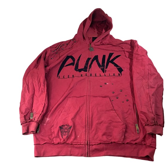 Blac Label “ Punk Seek Rebellion “ Red Studded Sweatshirt Hoodie Men’s XL y2k